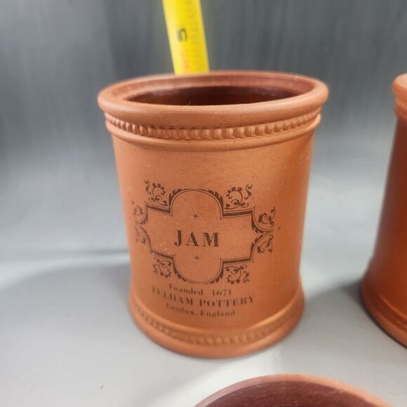 Fulham Pottery Set of 2 Jam Jar & Honey Pot w Lids Crock Redware England Rare - Picture 11 of 13